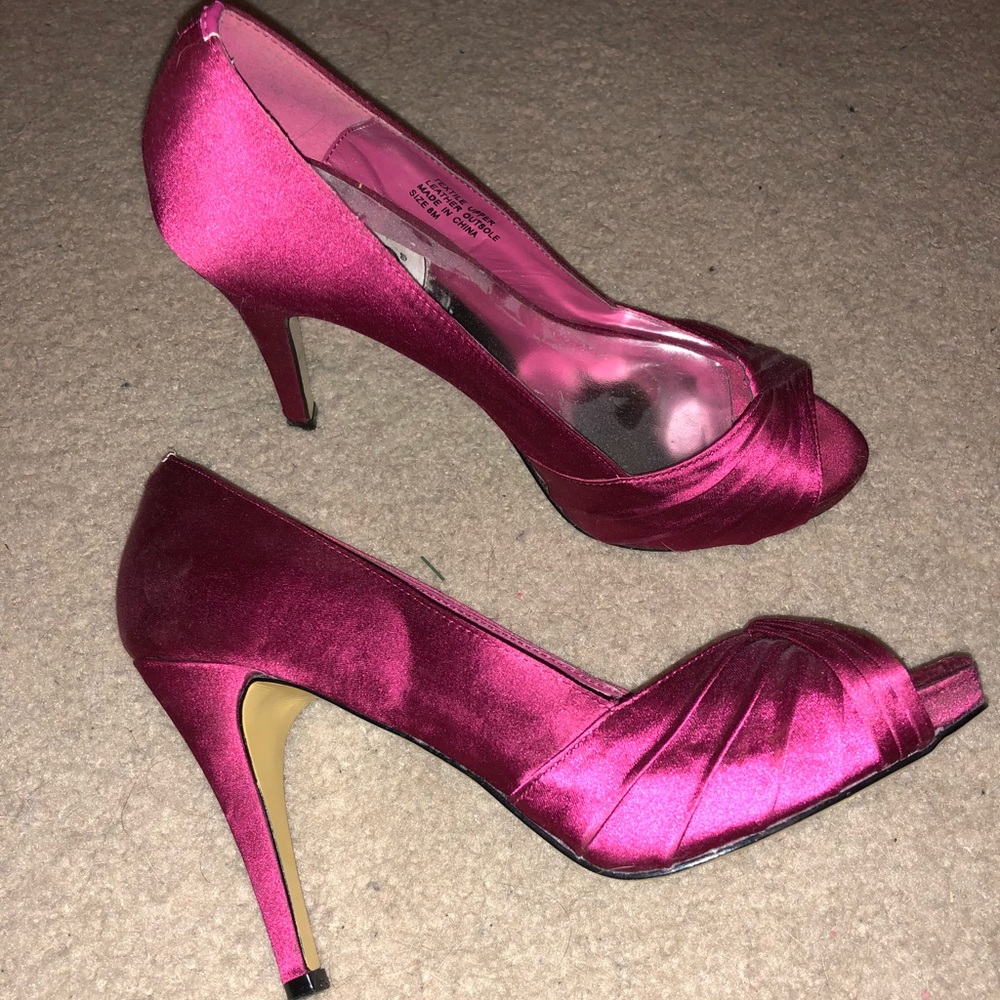 Hot Pink Open Toe Satin Heels